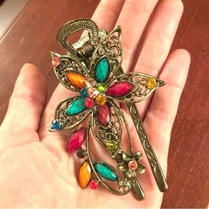Vintage Jewelled Metal Hair Clip | Bronze tone | Floral Design
